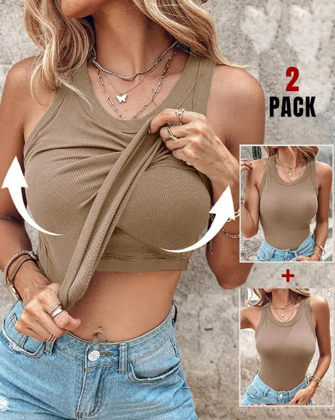 ChicMe Built-in Bra 2 Piece Athletic Tank Tops for Women Ribbed Tank Top style3