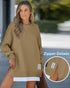 Long Sleeve Pocket Design Pullover Sweatshirt Casual Faux Two Piece Longline Drawstring Hooded Top khaki