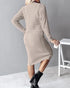 2 Piece Long Sleeve Cable Knit Sweater and V-Neck Slip Bodycon Midi Dress khaki
