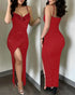 Sequin Leopard Pattern V-Neck Spaghetti Strap Bodycon Dress Slit Party Club Sexy Dress red