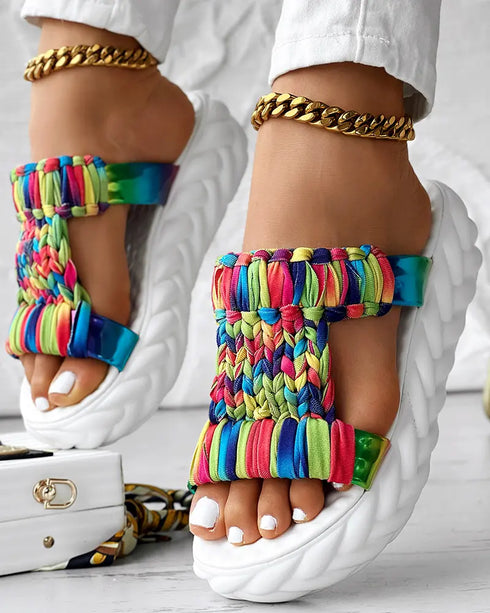 Braided Cutout Round Toe Casual Slippers Multicolor