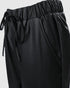 Elastic Waist PU Leather Drawstring Cuffed Pants with Pocket black