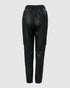Elastic Waist PU Leather Drawstring Cuffed Pants with Pocket black