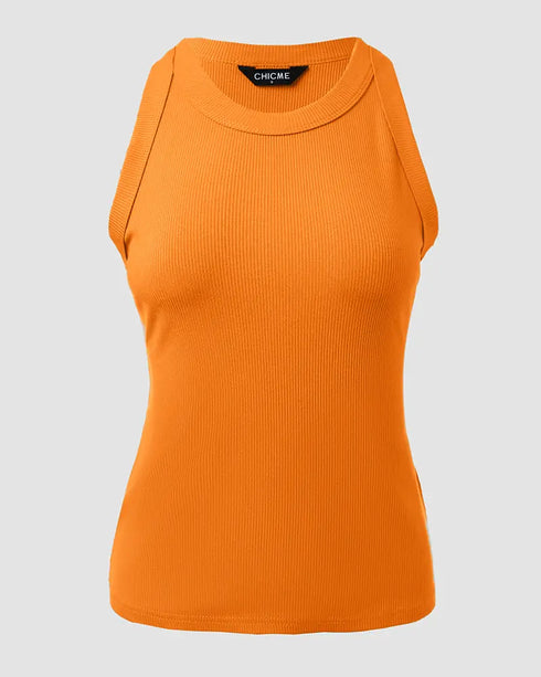 O-Neck Sleeveless Basic Slim Fit Skinny Tank Casual Top(Without Pads) orange
