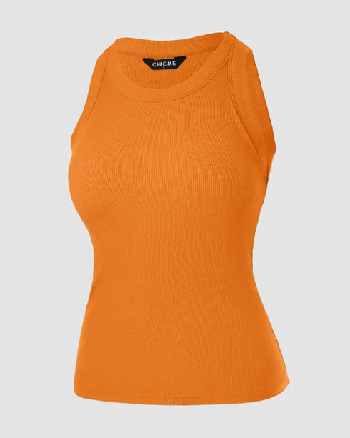 O-Neck Sleeveless Basic Slim Fit Skinny Tank Casual Top(Without Pads) orange