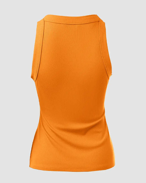 O-Neck Sleeveless Basic Slim Fit Skinny Tank Casual Top(Without Pads) orange