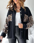 Sequin Decor Turn-down Collar Button Front Pockets Design Denim Coat Casual Fuzzy Spliced Raw Trim Shacket black
