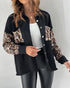 Contrast Sequin Turn-down Collar Long Sleeve Tassel Design Fuzzy Shacket with Pocket black