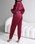 2 Piece Velvet Lounge Outfits Zip Up Crop Sweatshirt and Cuffed Sweatpants with Pockets Wine red