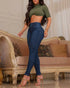 Front Button Zipper Fly High Waist Butt Lifting Skinny Denim Jeans Casual Pants dark blue