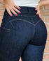 Front Button Zipper Fly High Waist Butt Lifting Skinny Denim Jeans Casual Pants dark blue
