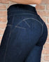 Front Button Zipper Fly High Waist Butt Lifting Skinny Denim Jeans Casual Pants dark blue