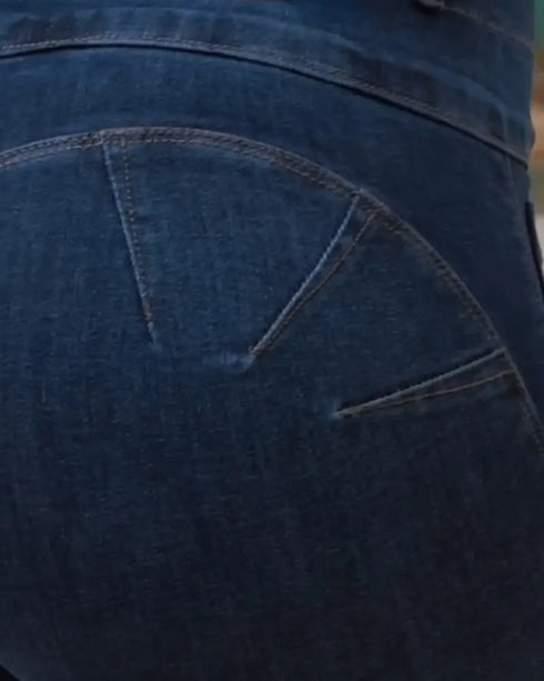 Front Button Zipper Fly High Waist Butt Lifting Skinny Denim Jeans Casual Pants dark blue