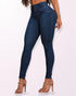 Front Button Zipper Fly High Waist Butt Lifting Skinny Denim Jeans Casual Pants dark blue