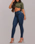 Front Button Zipper Fly High Waist Butt Lifting Skinny Denim Jeans Casual Pants dark blue