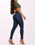 Front Button Zipper Fly High Waist Butt Lifting Skinny Denim Jeans Casual Pants dark blue