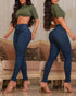 Front Button Zipper Fly High Waist Butt Lifting Skinny Denim Jeans Casual Pants dark blue