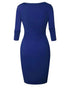 Square Neck Half Sleeves Bodycon Dress Full Front Zip Split Midi Dress blue