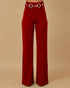 Metal Button Decor High Waist Casual Straight Leg Work Pants red