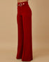 Metal Button Decor High Waist Casual Straight Leg Work Pants red
