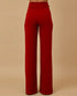 Metal Button Decor High Waist Casual Straight Leg Work Pants red