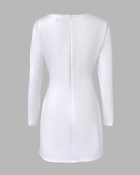 Round Neck Puff Sleeve Love Diamonds Hollow-out Faux Two-Piece Romper white