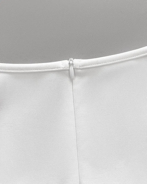 Square Neck Three Quarters Metal Decor Ruched Overalls Zipper Back Wrap Front Slim Fit Romper white