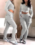 Zipper Design Crop Hoodie & Drawstring V-cut Waistline Cargo Joggers Sweatpants Set gray