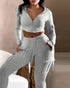 Zipper Design Crop Hoodie & Drawstring V-cut Waistline Cargo Joggers Sweatpants Set gray