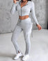 Zipper Design Crop Hoodie & Drawstring V-cut Waistline Cargo Joggers Sweatpants Set gray