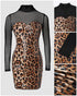 Off Shoulder Long Sleeve Lace Spliced Ruched Evening Dress Velvet Mini Party Dress Leopard