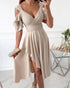 Cutout Ruched Ruffle Hem Asymmetrical Party Dress Apricot
