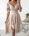Cutout Ruched Ruffle Hem Asymmetrical Party Dress Apricot
