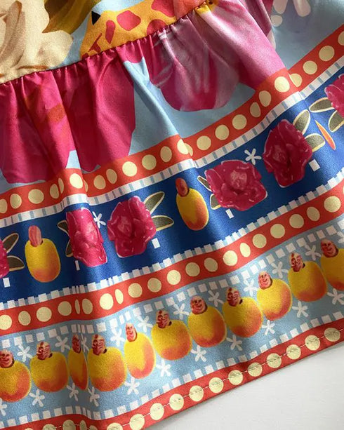 Floarl Print V Neck Lace Up Hollow Out Vaction Dress Casual A Line Tied Detail Backless Maxi Dress turquoise blue