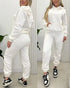 2 Pieces Outfit Kangaroo Pocket Thermal Lined Drawstring Hoodie Sweatshirt and Casual Elastic Waist Cinched Ribbed Cuffs Sporty Sweatpants Set white