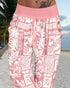 Plants Print Low Waist Wooden Button Decor Capris Pants Vacation Pants with Pockets pink