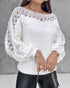 Crewneck Guipure Lace Long Sleeve Hollow Out Knit Sweaters Pullover Tops white