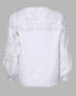 Crewneck Guipure Lace Long Sleeve Hollow Out Knit Sweaters Pullover Tops white
