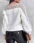 Crewneck Guipure Lace Long Sleeve Hollow Out Knit Sweaters Pullover Tops white