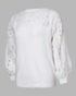 Crewneck Guipure Lace Long Sleeve Hollow Out Knit Sweaters Pullover Tops white