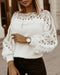 Crewneck Guipure Lace Long Sleeve Hollow Out Knit Sweaters Pullover Tops white