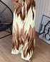Plants Print Square Neck Thick Strap Maxi Dress Casual Slim Fit Side Slit Vacation Dress with Pockets brown