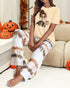2 Pieces Outfit Anchor Pattern Short Sleeve Top and Striped Elastic Waist Pants Set Casual Pajamas Set Apricot
