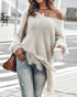 V-Neck Long Sleeve Sweater Fringe Pullover Casual Tassel Fall Winter Top khaki