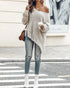 V-Neck Long Sleeve Sweater Fringe Pullover Casual Tassel Fall Winter Top khaki