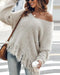 V-Neck Long Sleeve Sweater Fringe Pullover Casual Tassel Fall Winter Top khaki