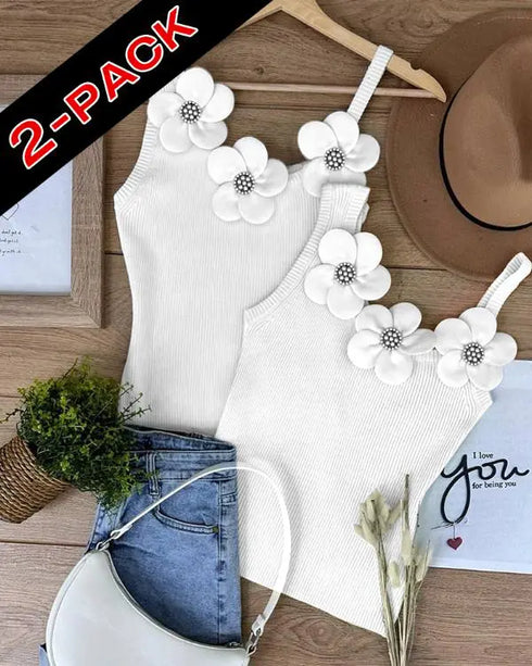 1PC Floral Pattern Beaded Decor Knit Tank Top Sleeveless Shirt style10