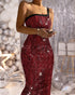 Glitter Lurex One Shoulder Spaghetti Strap Slim Fit Bodycon Allover Sequin Midi Evening Dress red