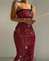 Glitter Lurex One Shoulder Spaghetti Strap Slim Fit Bodycon Allover Sequin Midi Evening Dress red