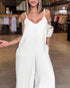 Plain Adjustable Strap Wide Leg Jumpsuit Casual Loose Fit Romper beige